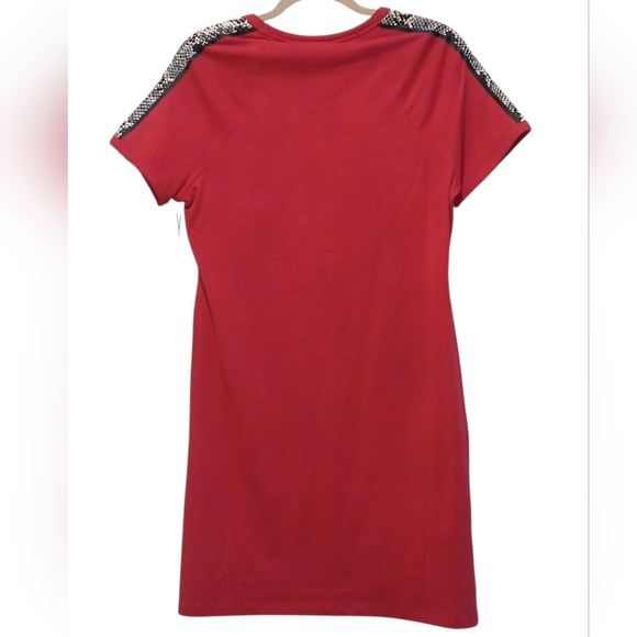 Calvin Klein -NWT Red Mini Dress W/Faux Snake Skin Embellishment On Short Sleeve - Picture 3 of 12